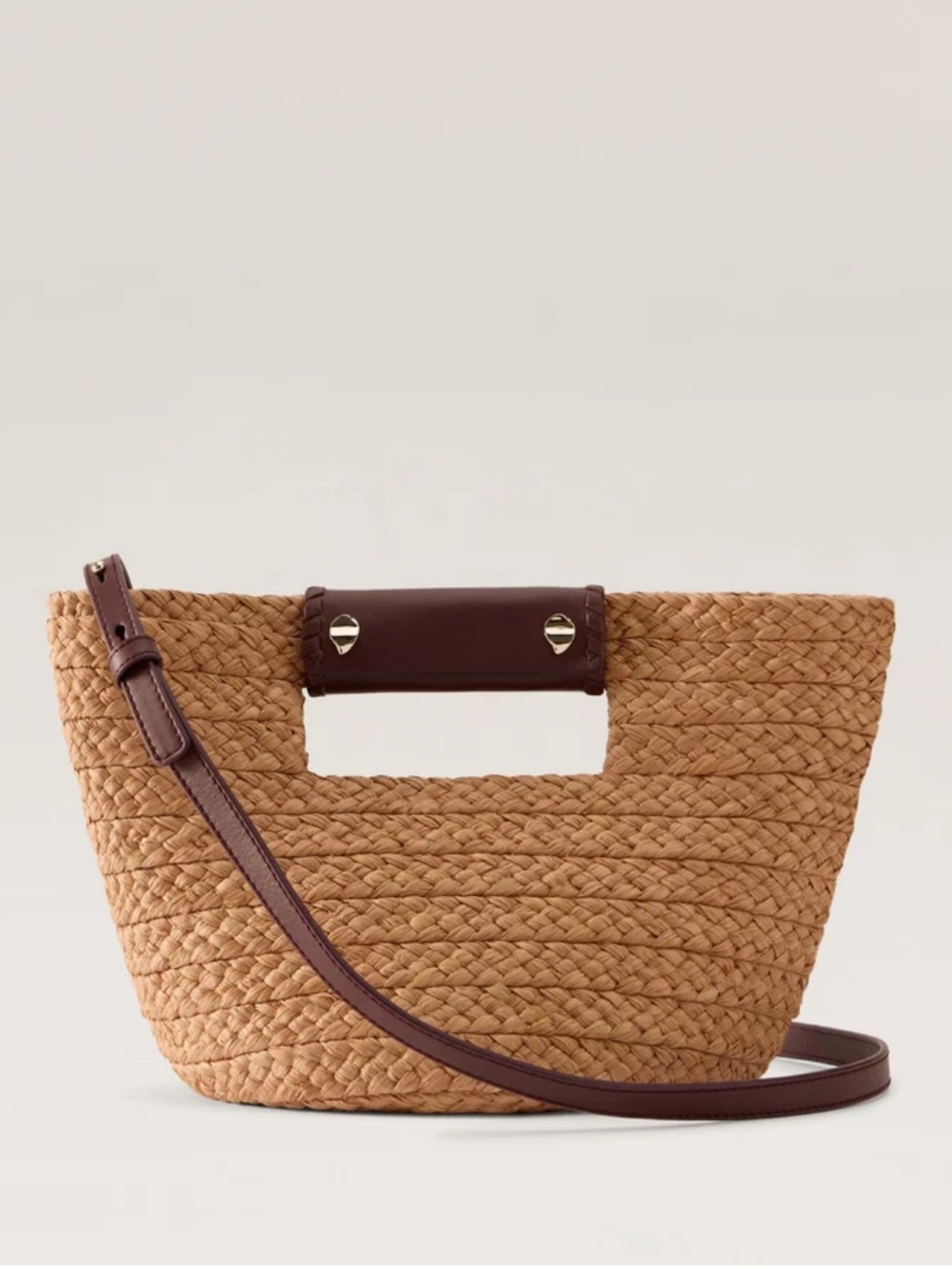 Helen Kaminski Remi Tote Mini in Natural Straw with Dark Brown Trim
